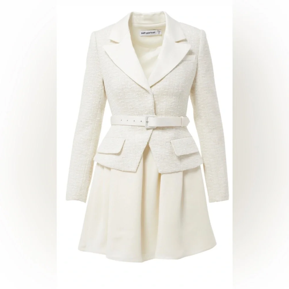 Self - Portrait Tailored Cream Color Boucle Mini Dress - Picture 3 of 16